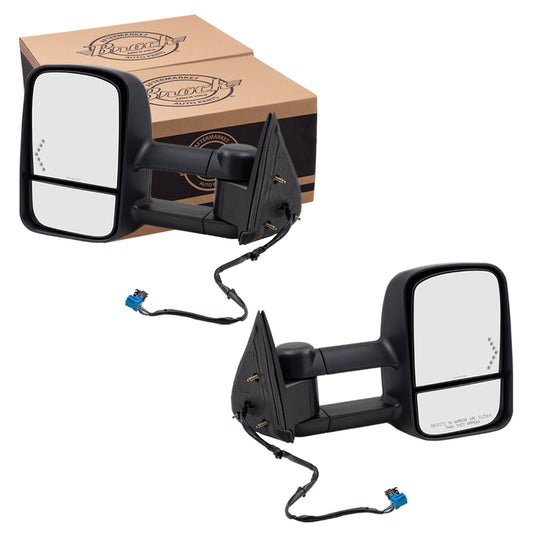 Brock Replacement Driver and Passenger Power Tow Telescopic Side Door Mirrors Heated Signal On Glass Compatible with 2003-2006 Silverado Sierra Avalanche Pickup