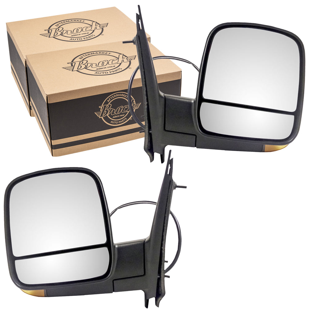 Brock Aftermarket Replacement Driver Left Passenger Right Power Mirror Textured Black With Heat-Signal-Dual Glass Set Compatible With 2008-2022 Chevy Express
