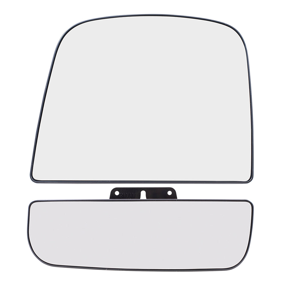 Brock Aftermarket Replacement Driver Left Upper and Lower Mirror Glass and Base With Heat Set Compatible With 2008-2022 Chevy Express