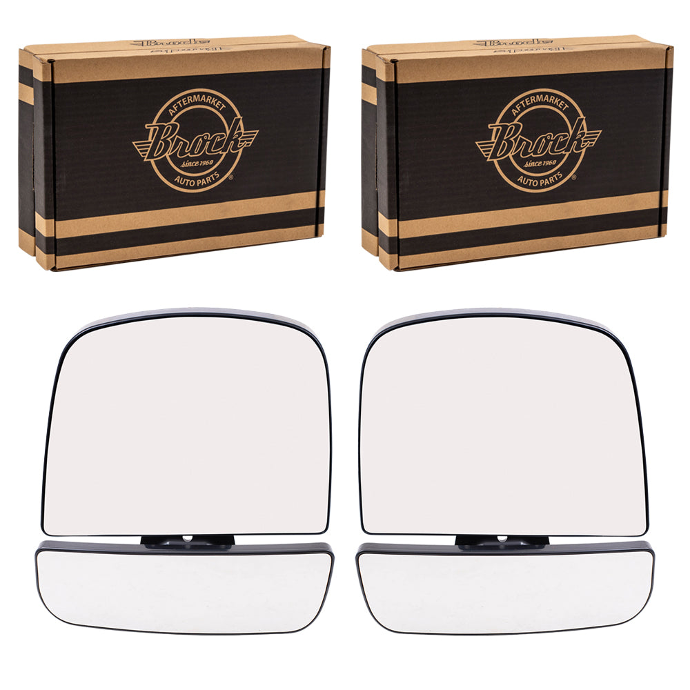 Brock Aftermarket Replacement Driver Left Passenger Right Upper and Lower Mirror Glass and Base Without Heat 4 Piece Set Compatible With 2008-2022 Chevy Express