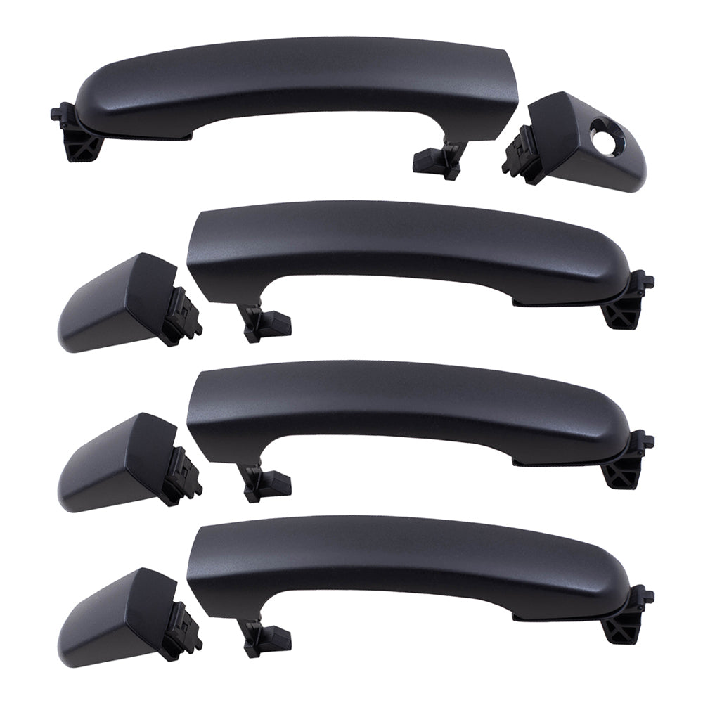 Brock Replacement Driver and Passenger Side Outside Door Handles with Cap & Textured Black Finish 4 Piece Set Compatible with 2005-2009 Equinox