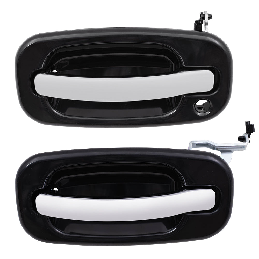 Brock Replacement Driver Side Set of Front & Rear Outside Door Handles Black w/ Chrome Lever Compatible with 1999-2007 Silverado Sierra Pickup Truck 15745149 15745141