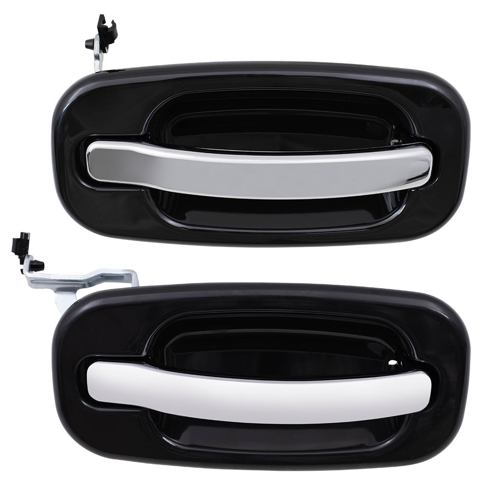 Brock Replacement Passenger Side Set of Outside Door Handles Black w/ Chrome Compatible with 1999-2007 Silverado Sierra Pickup Truck 15182419 15745140