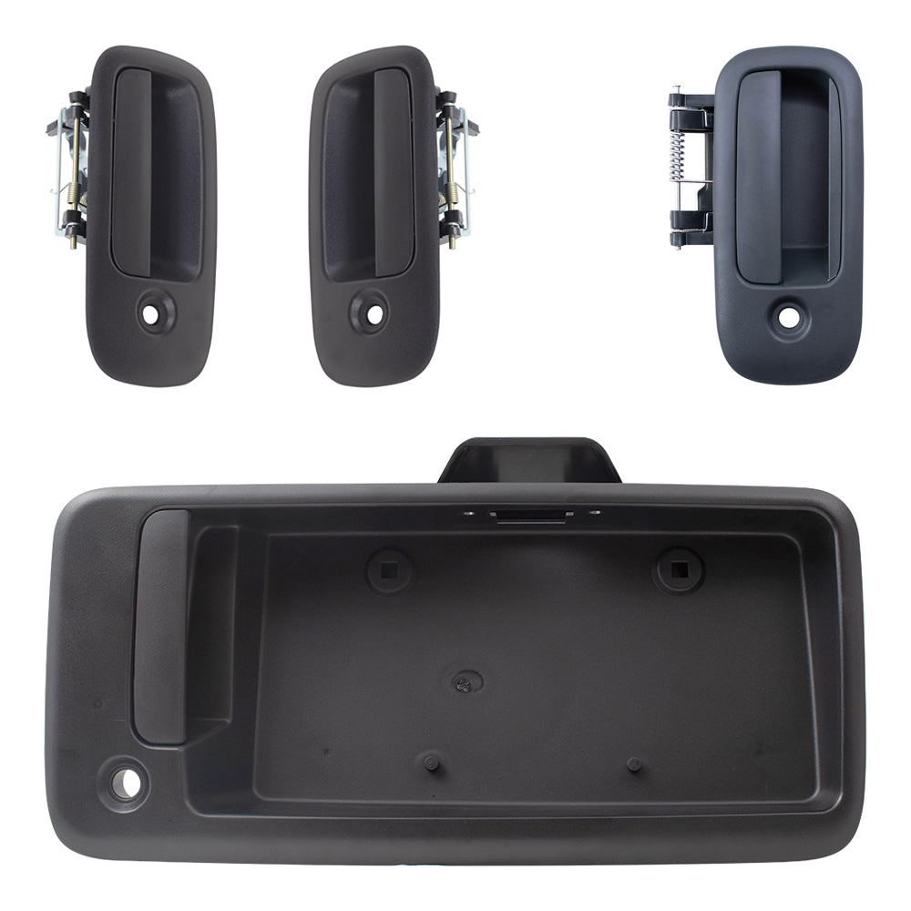 Brock Replacement Outside Textured Black Front Door Handles, Side Sliding Door Handle, and Back Door Handle W/License Plate Bracket 4 Piece Set Compatible with 1996-2009 Express and 1996-2009 Savana