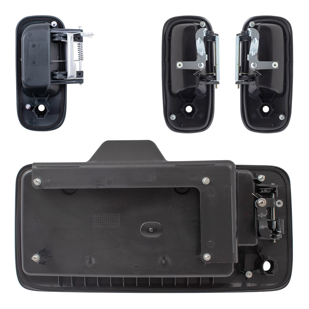Brock Replacement Outside Textured Black Front Door Handles, Side Sliding Door Handle, and Back Door Handle W/License Plate Bracket 4 Piece Set Compatible with 1996-2009 Express and 1996-2009 Savana