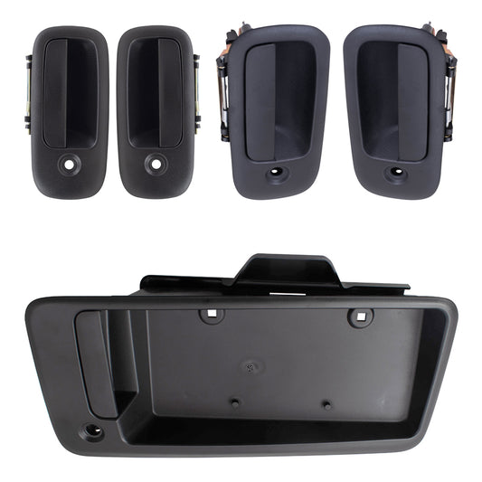 Brock Replacement Outside Textured Black Front Door Handles, Side Hinged Door Handles and Back Handle W/License Plate Bracket 5 Piece Set Compatible with 2003-2009 Express and 03-09 Savana