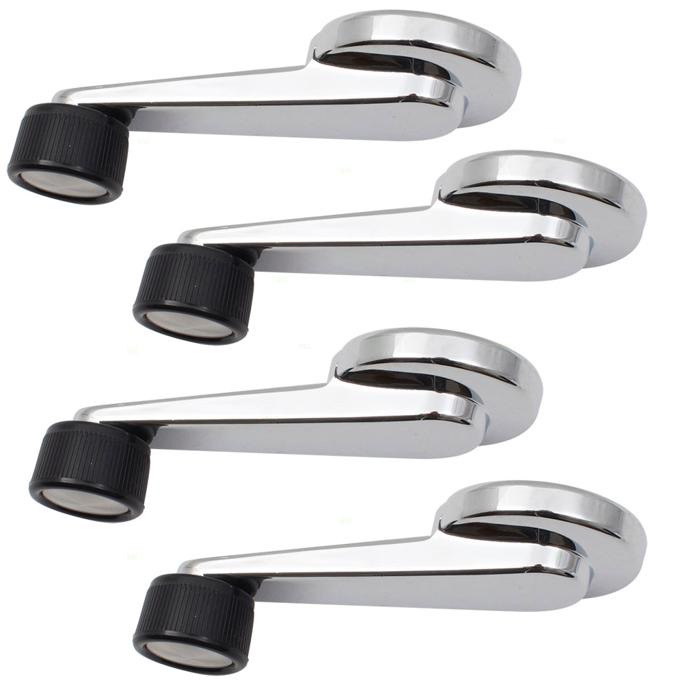 Brock Replacement 4 Pc Set Window Crank Handles Chrome w/ Black Knob Compatible with 1981-1994 Suburban 14026382
