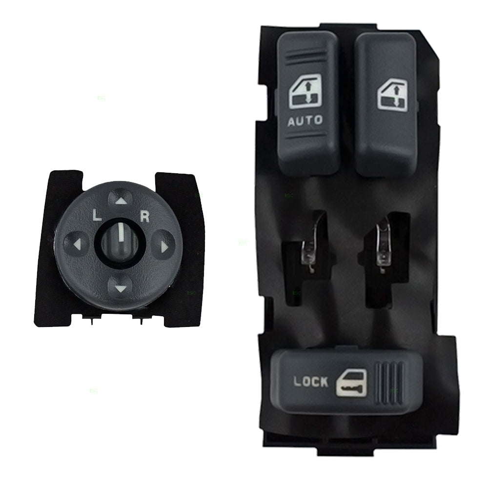 Brock Replacement 2 Piece Driver Set Power Master Window Switch with Remote Mirror Switches Compatible with 1995-1999 Tahoe C/K Pickup Truck 2-Door 19244656
