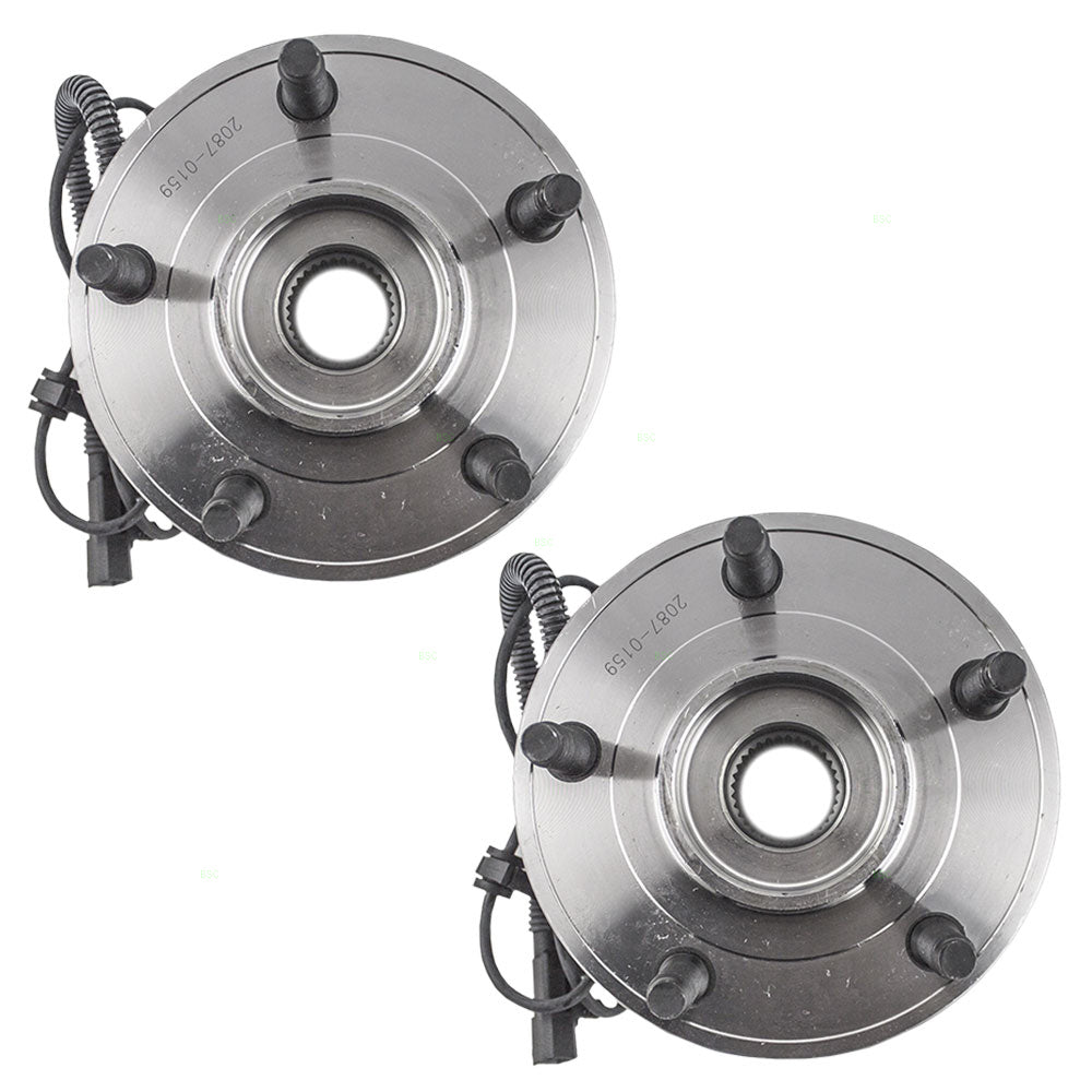 Brock Aftermarket Replacement Front Driver Left Passenger Right Hub/Bearing Assembly With 37 Inch ABS Cable Set Compatible With 2007-2010 Jeep Wrangler