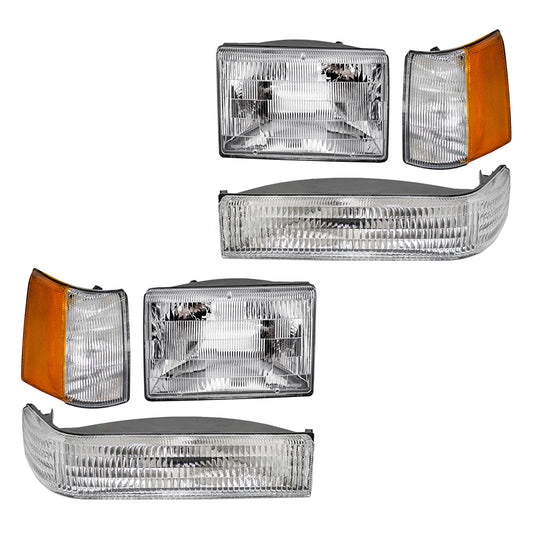Headlights w/Front Park Signal Lamps & Side Markers Compatible with 1993-1996 Grand Cherokee