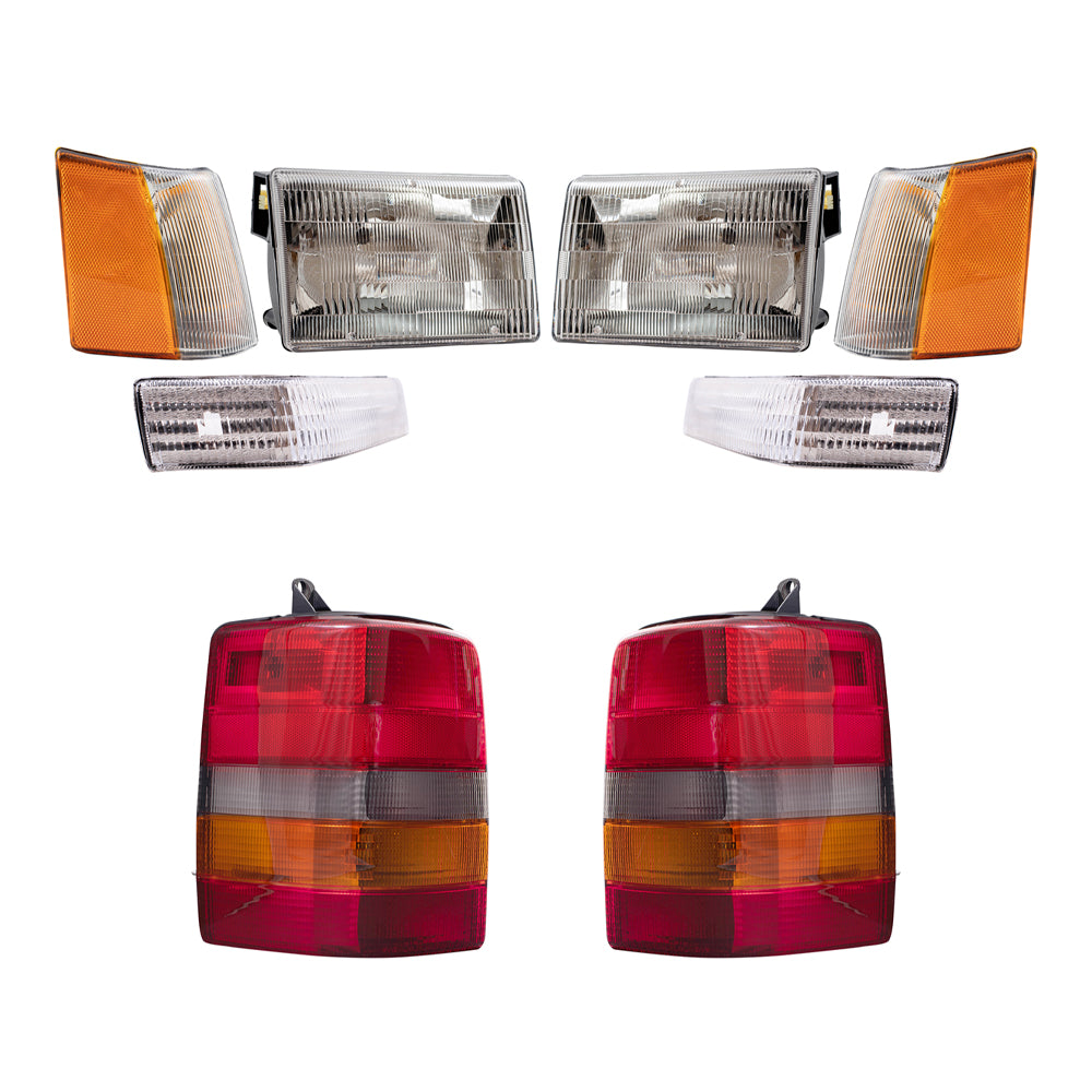Brock Replacement Driver and Passenger Side Headlights, Side Marker Lights, Park Signal Marker Lights and Tail Lights 8 Piece Set Compatible with 1993-1996 Grand Cherokee
