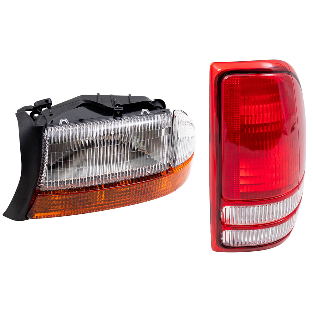 Brock Replacement Headlights w/ Park Signal Lamps and Tail Lights Set Compatible with 1998-2004 Dakota
