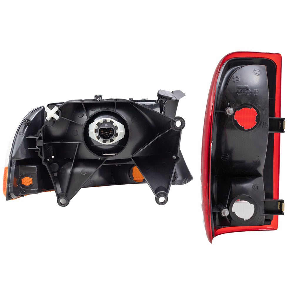 Brock Replacement Headlights w/ Park Signal Lamps and Tail Lights Set Compatible with 1998-2004 Dakota