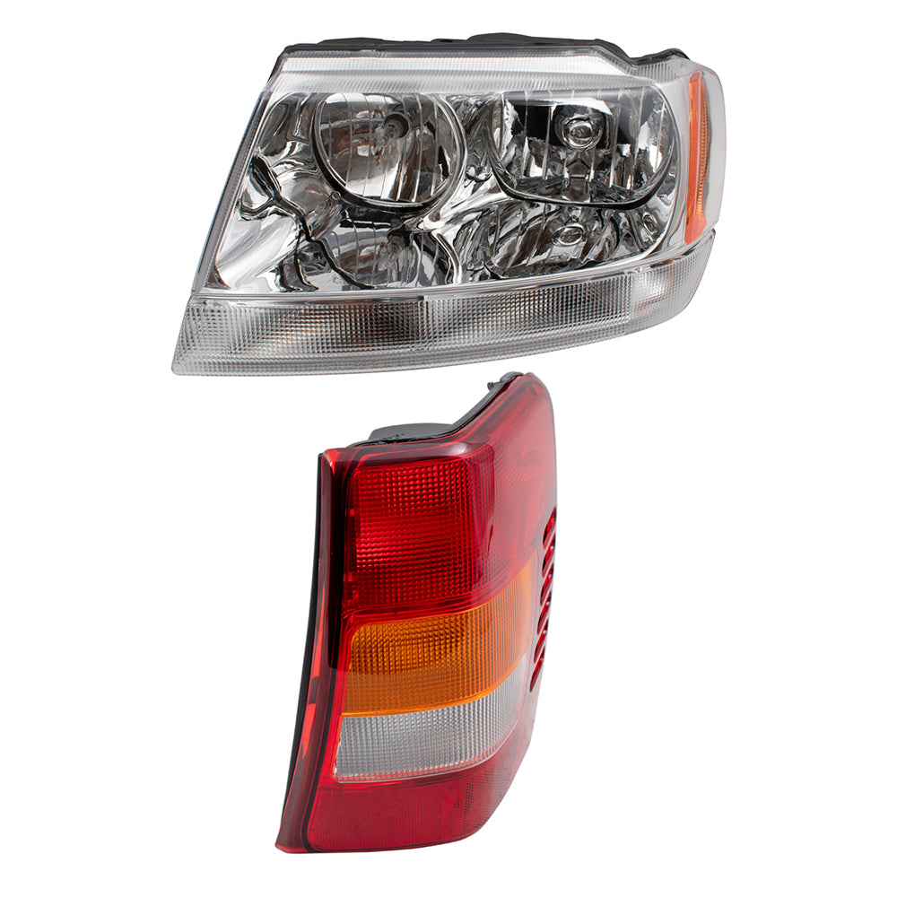 Headlights Chrome Bezels Clear Park Lamps & Tail Lights fit 02-04 Grand Cherokee