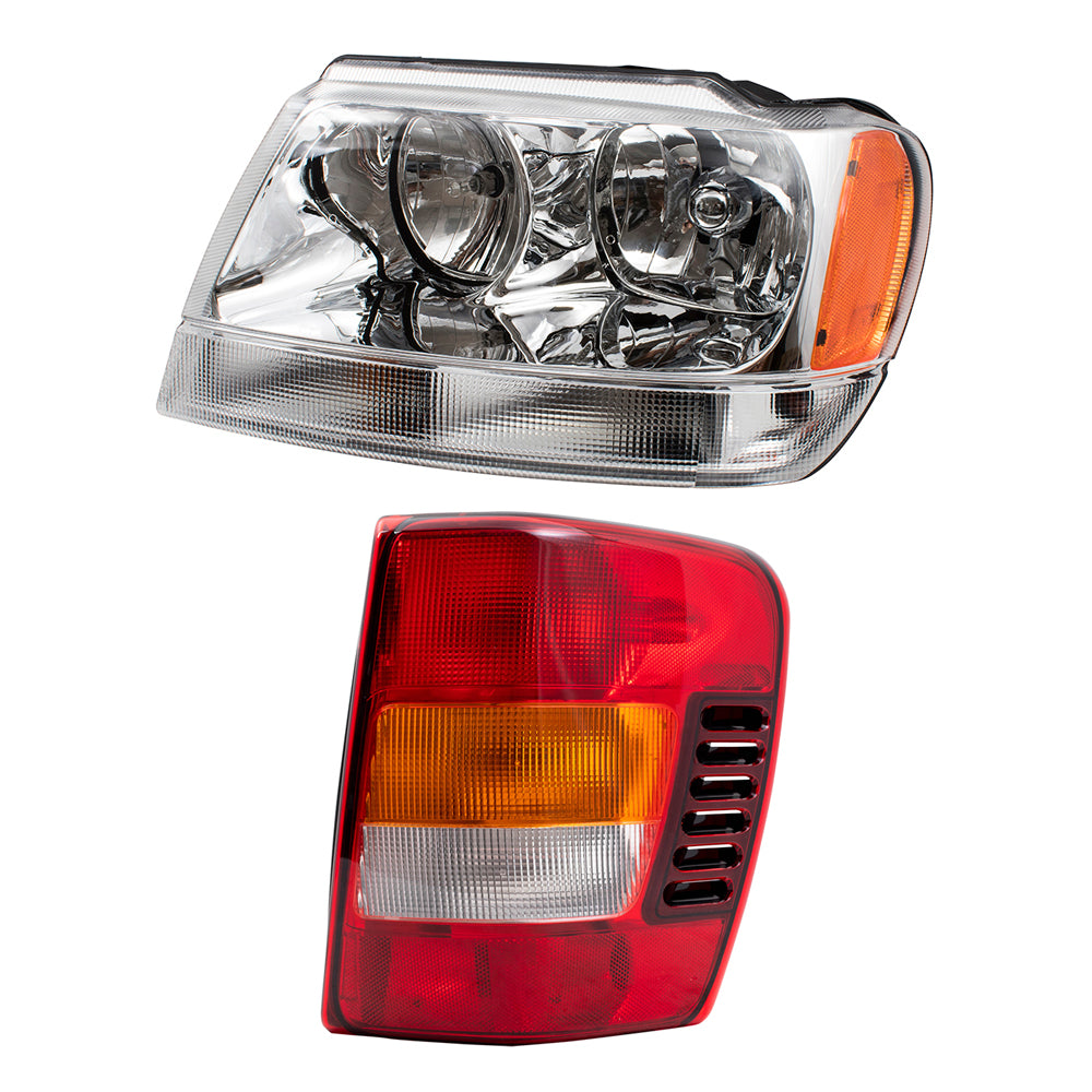 Headlights Chrome Bezels Clear Park Lamps & Tail Lights fit 02-04 Grand Cherokee