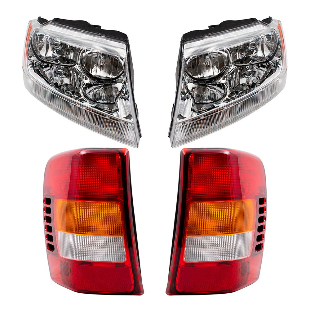 Headlights Chrome Bezels Clear Park Lamps & Tail Lights fit 02-04 Grand Cherokee