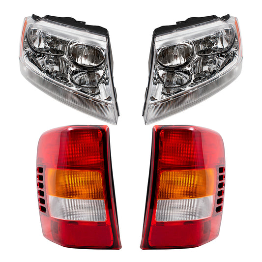 Headlights Chrome Bezels Clear Park Lamps & Tail Lights fit 02-04 Grand Cherokee