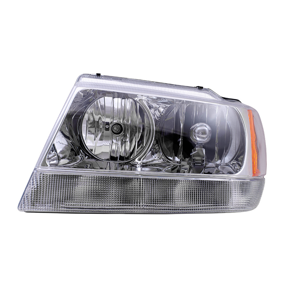 Brock Replacement Driver Halogen Headlight Chrome Bezel Clear Park Lamp Compatible with 1999-2004 Grand Cherokee 55155553AI