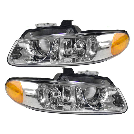 Brock Replacement Set Driver and Passenger Headlights Compatible with 1996-2000 Caravan Town & Country Voyager Van with Quad Lamps