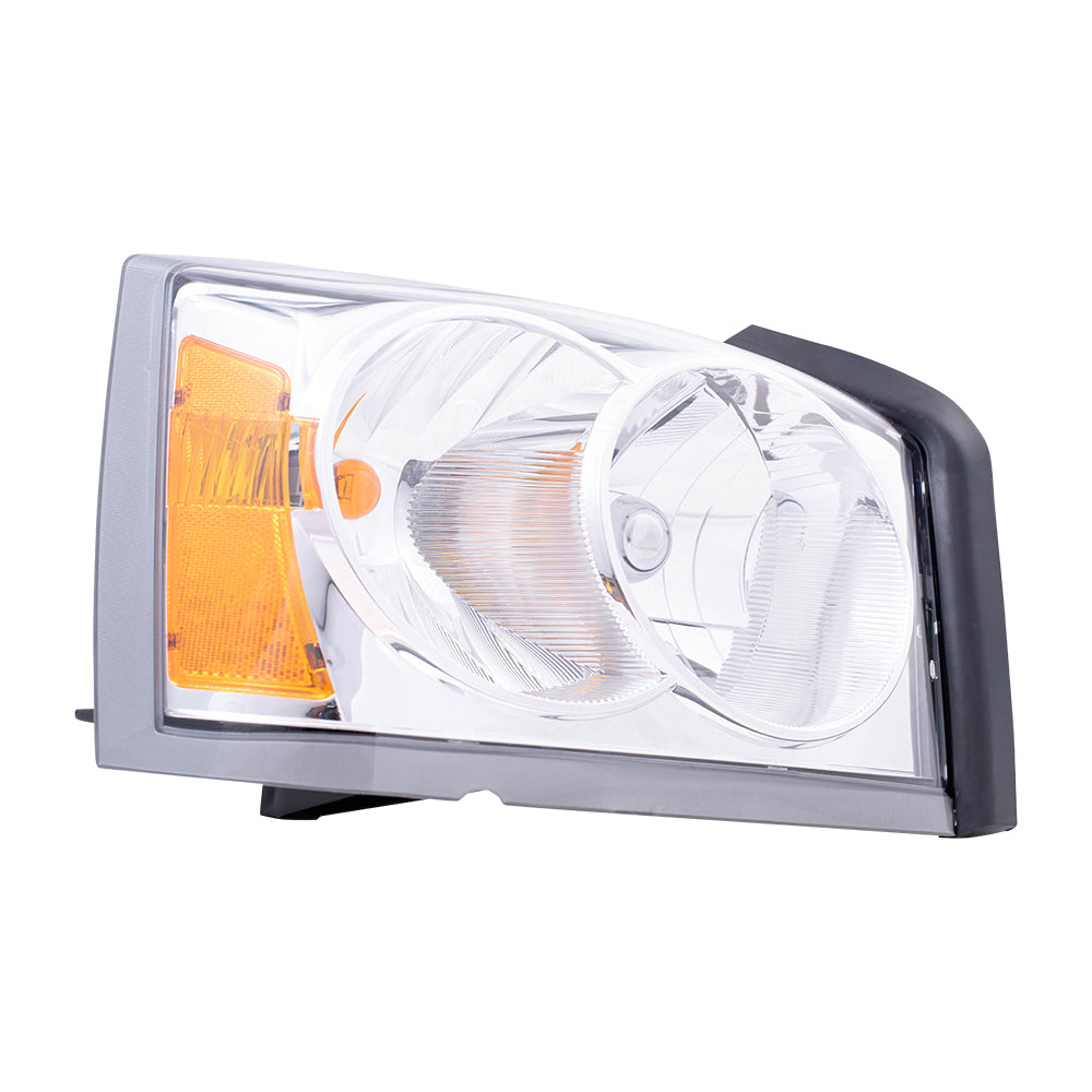 Brock Replacement Passenger Headlight with Chrome Bezel Compatible with 2006-2007 Dakota Pickup Truck 55077606AC