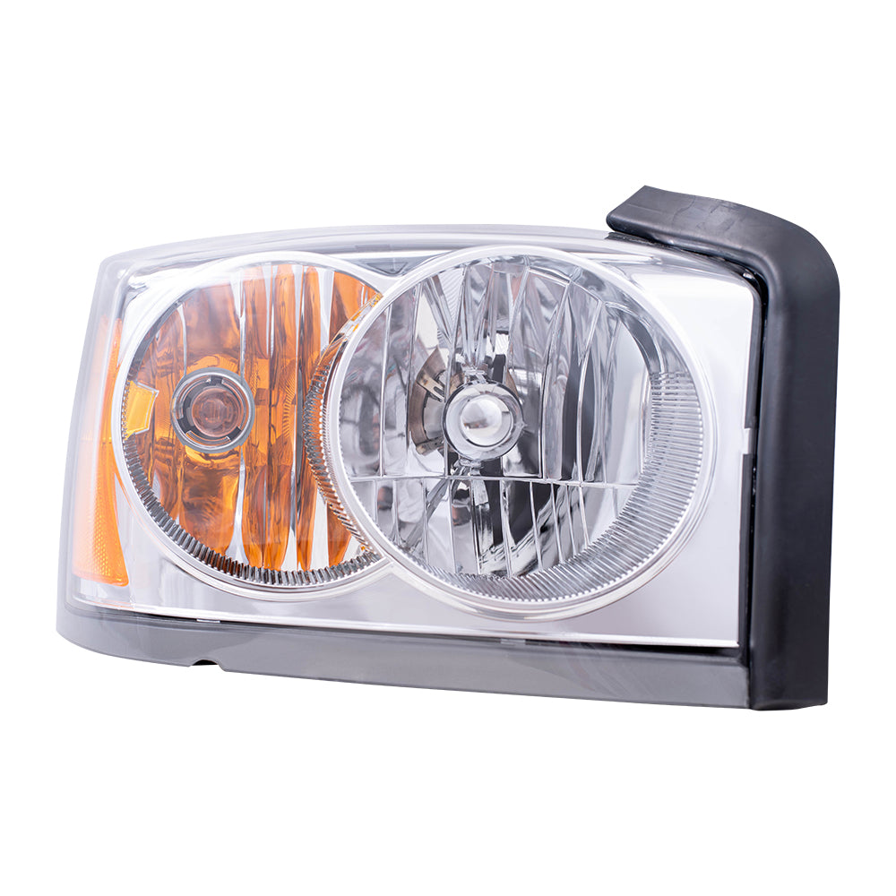 Brock Replacement Passenger Headlight with Chrome Bezel Compatible with 2006-2007 Dakota Pickup Truck 55077606AC