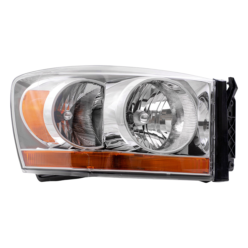 Headlight Assembly for 06 Dodge Ram 1500 Pickup 2500 3500 Passenger Chrome Bezel