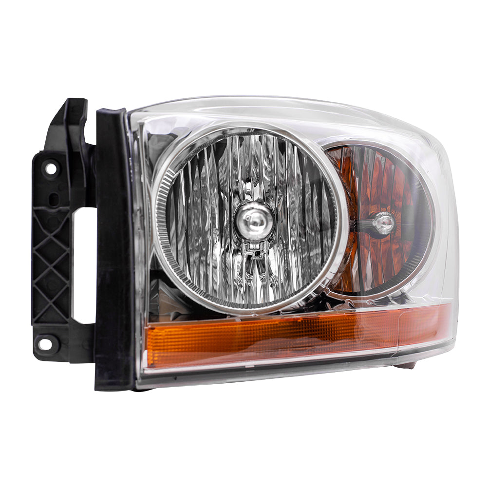 Headlight Assembly for 06 Dodge Ram 1500 Pickup 2500 3500 Drivers Chrome Bezel