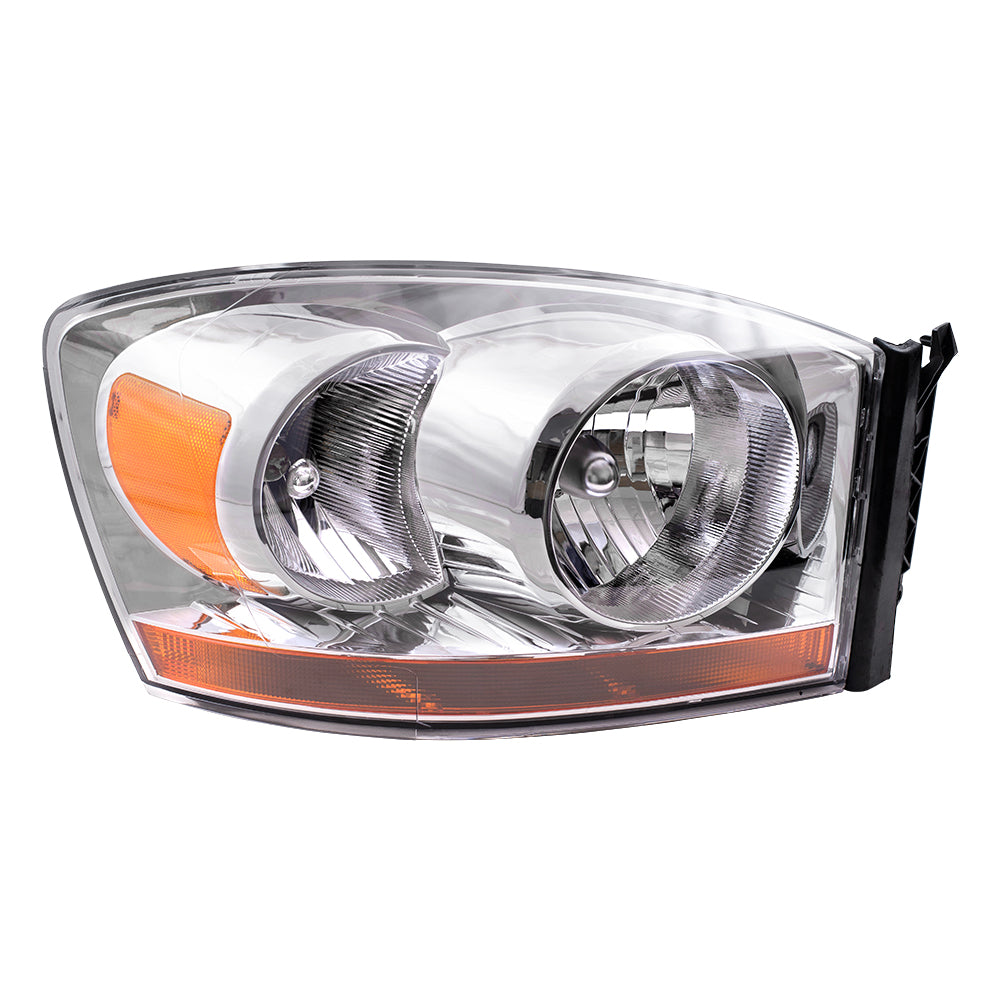 Headlight Assembly for 06 Dodge Ram 1500 Pickup 2500 3500 Passenger Chrome Bezel