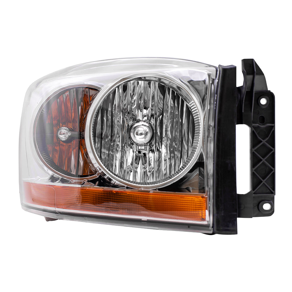 Headlight Assembly for 06 Dodge Ram 1500 Pickup 2500 3500 Passenger Chrome Bezel