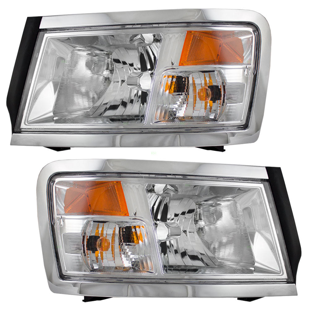 Brock Aftermarket Replacement Driver Left Passenger Right Halogen Combination Headlight Assembly With Chrome Bezel Set Compatible With 2008-2010 Dodge Dakota
