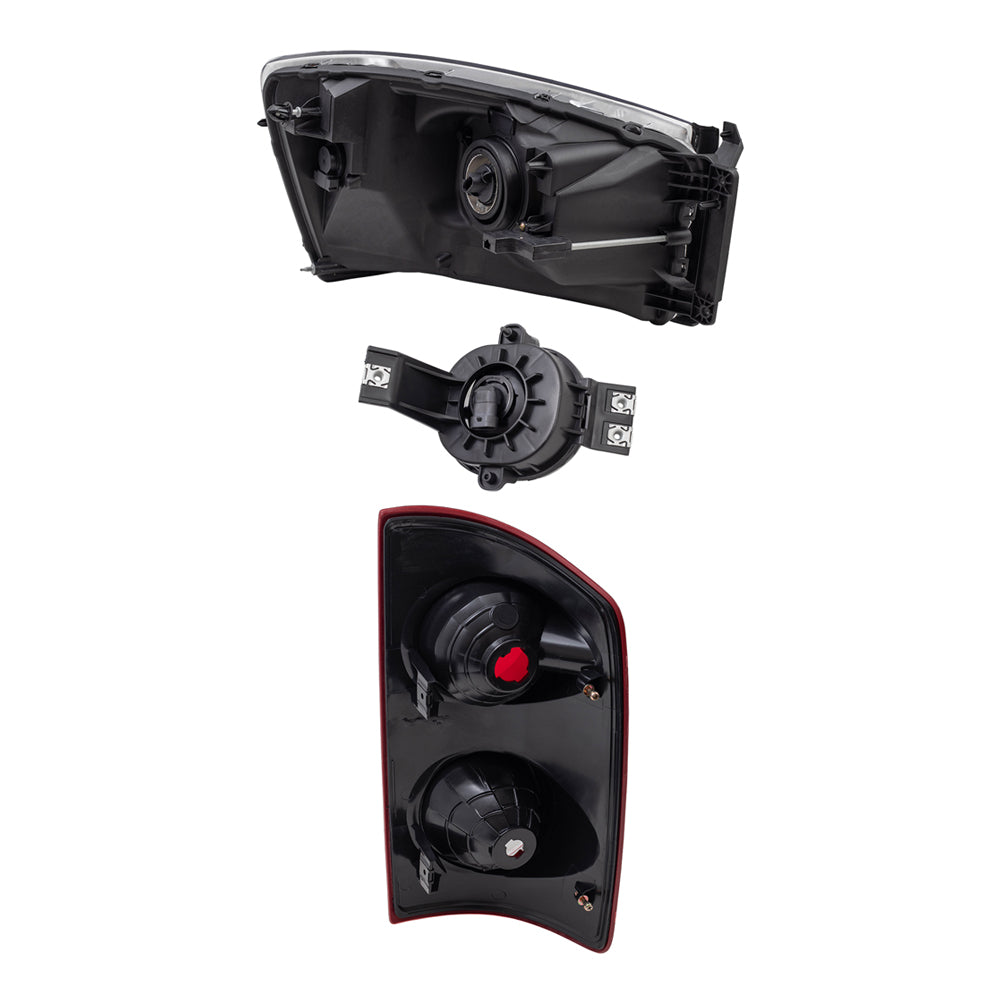 Brock Replacement Driver and Passenger Side Halogen Combination Headlights, Fog Lights and Tail Light Units 6 Piece Set Compatible with 2007-2008 Ram 1500 and 07-09 Ram 2500/3500