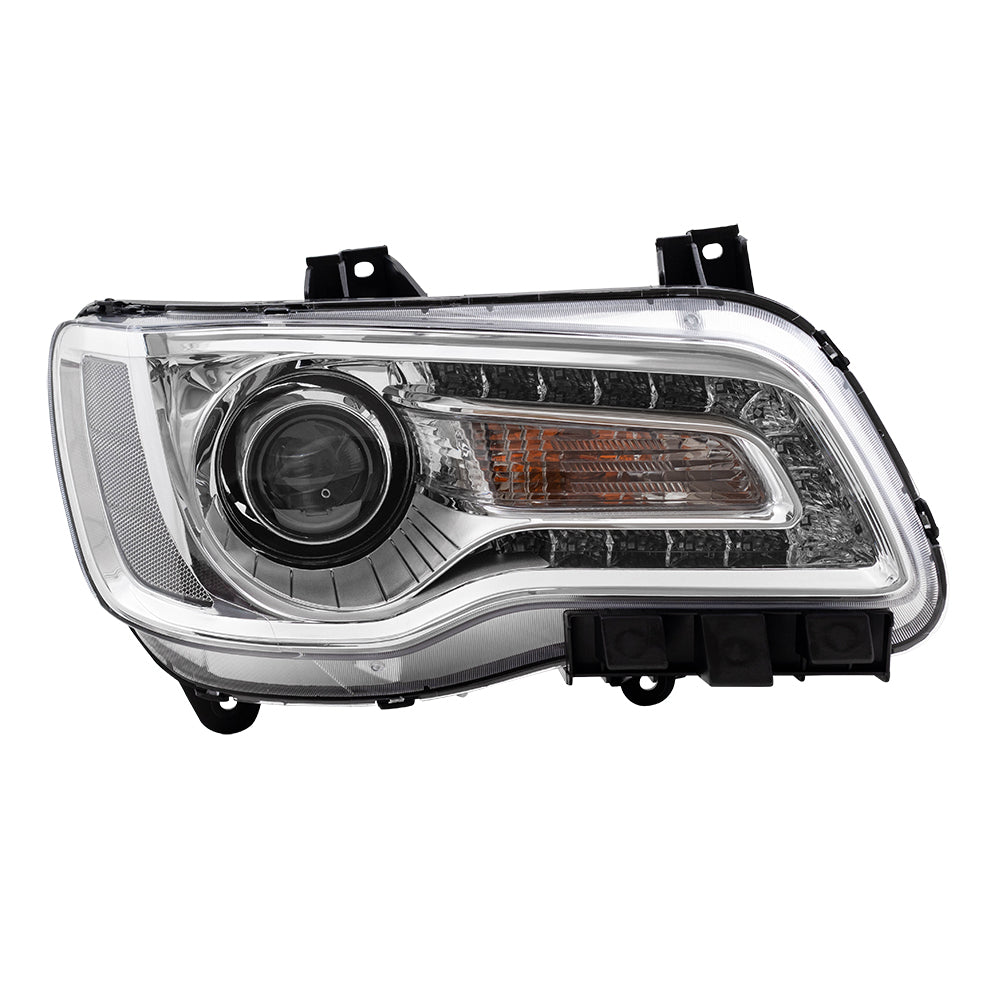 Brock Replacement Set Driver and Passenger Halogen Headlights with Chrome Bezels Compatible with 2015-2017 300 Sedan