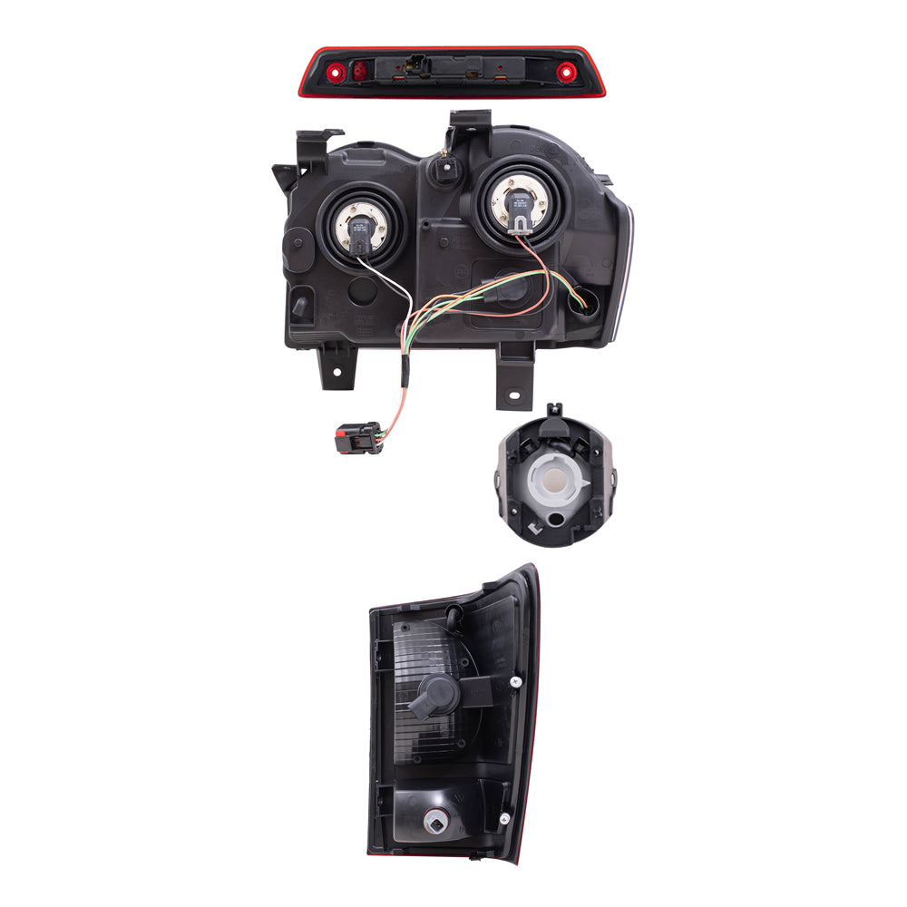 Brock Replacement Driver and Passenger Side Halogen Combination Headlights, Fog Lights & Tail Lights, and 3rd Brake Light 7 Piece Set Compatible with 2008-2010 Grand Cherokee