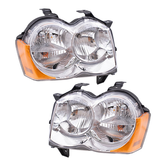Brock Replacement Set Driver and Passenger Halogen Headlights Compatible with 2008-2010 Grand Cherokee 55157483AE 55157482AC