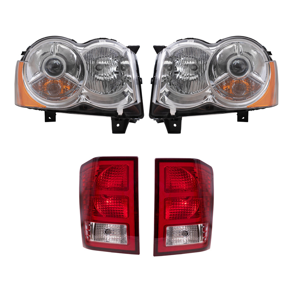 Brock Replacement Driver and Passenger Side HID Combination Headlight Assemblies and Tail Light Assemblies 4 Piece Set Compatible with 2008-2010 Grand Cherokee