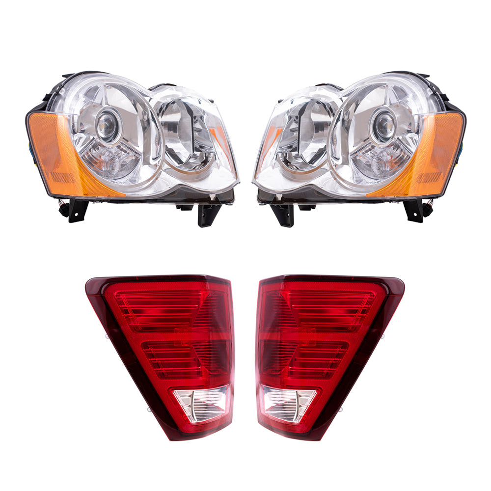 Brock Replacement Driver and Passenger Side HID Combination Headlight Assemblies and Tail Light Assemblies 4 Piece Set Compatible with 2008-2010 Grand Cherokee