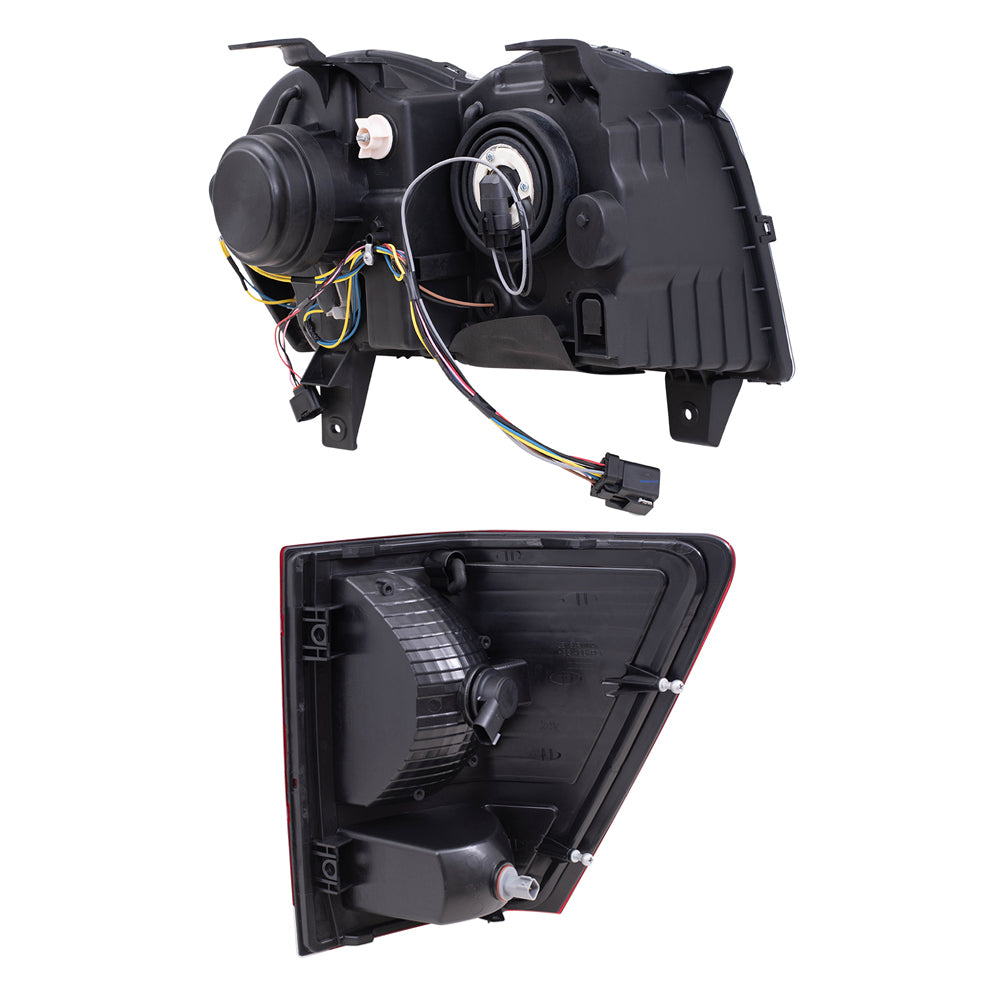 Brock Replacement Driver and Passenger Side HID Combination Headlight Assemblies and Tail Light Assemblies 4 Piece Set Compatible with 2008-2010 Grand Cherokee