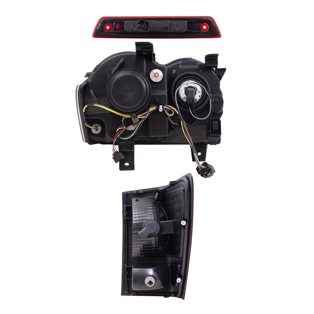 Brock Replacement Driver and Passenger Side HID Combination Headlight Assemblies, Tail Light Assemblies and 3rd Brake Light 5 Piece Set Compatible with 2008-2010 Grand Cherokee