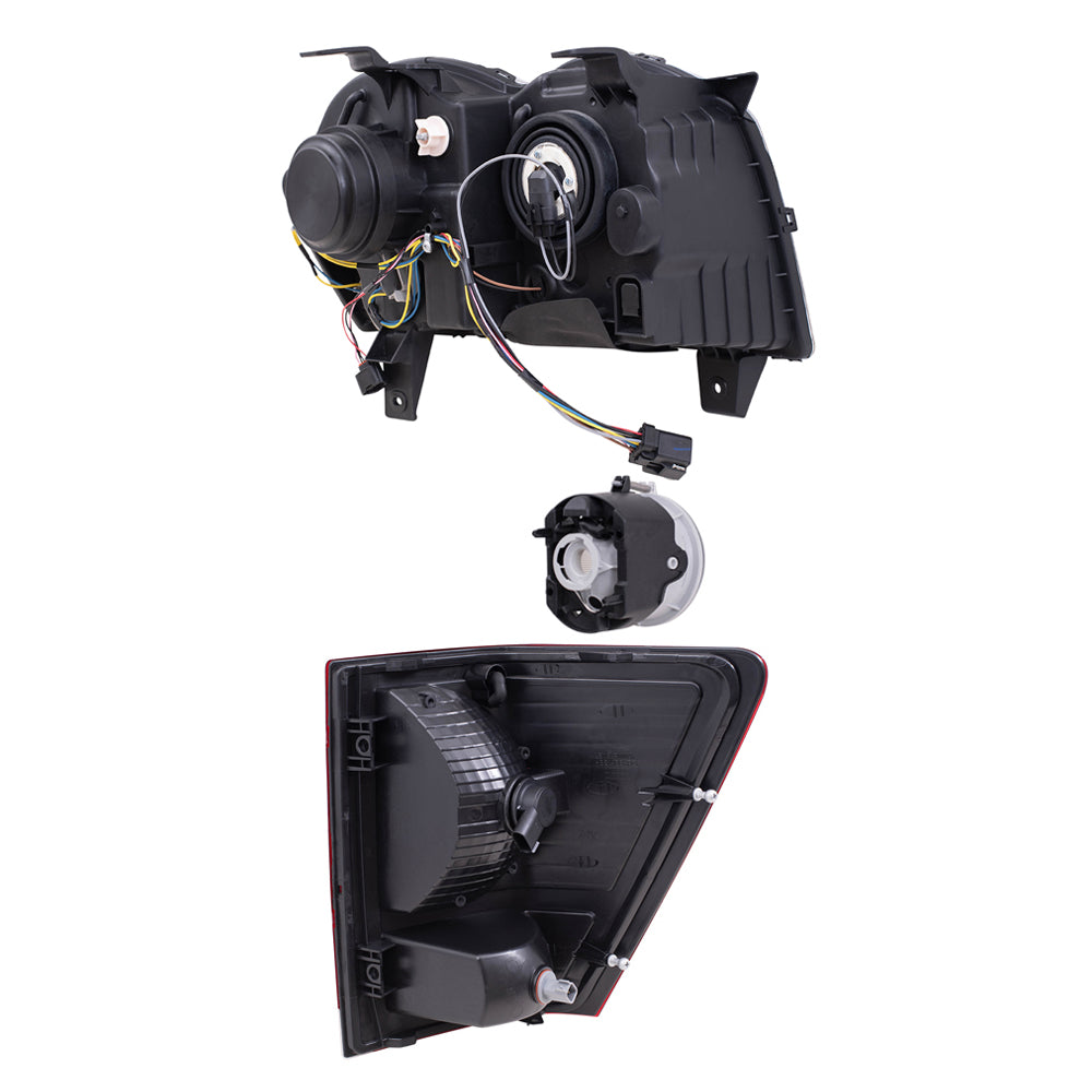 Brock Replacement Driver and Passenger Side HID Combination Headlights, Fog Lights and Tail Lights 6 Piece Set Compatible with 2008-2010 Grand Cherokee