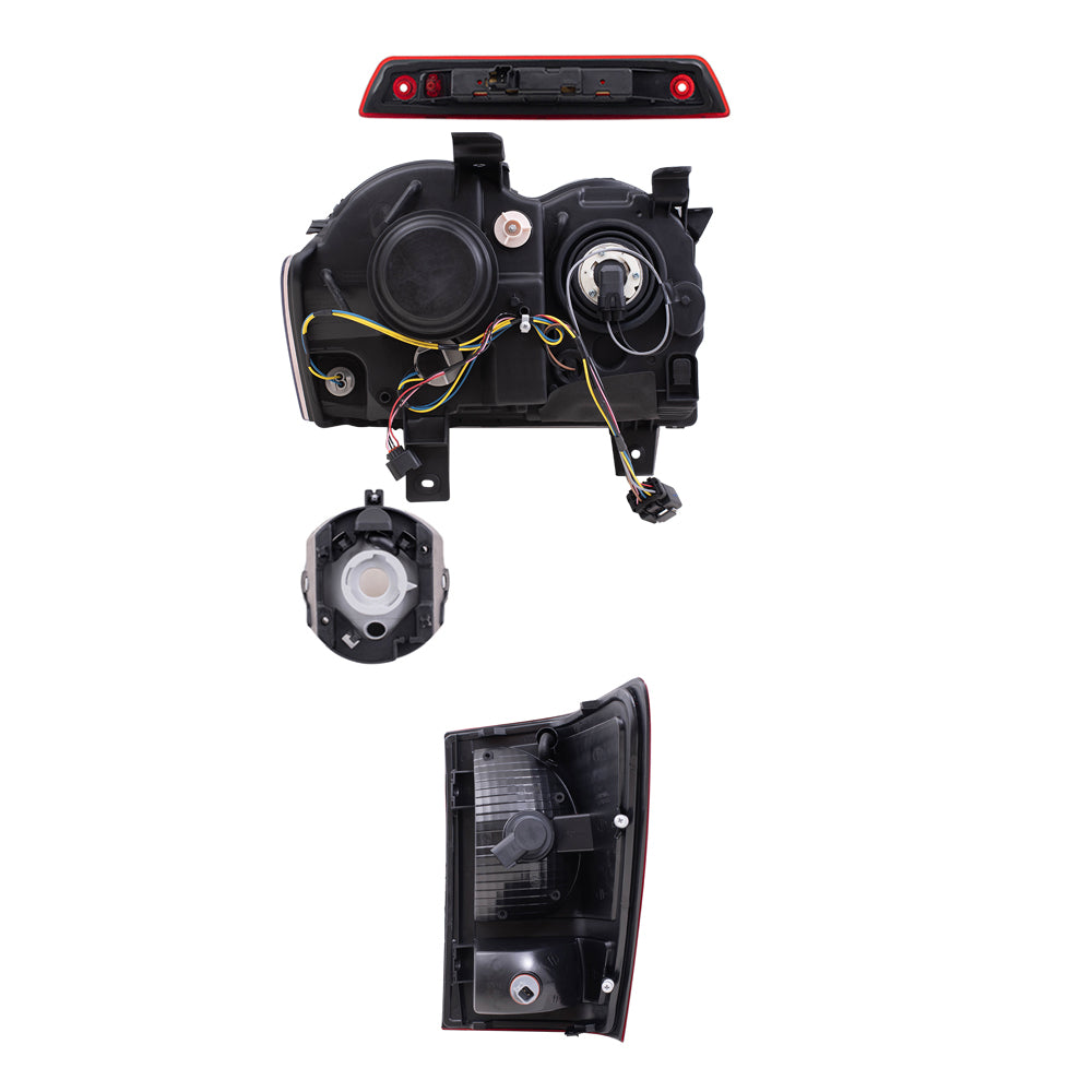 Brock Replacement Driver and Passenger Side HID Combination Headlights, Fog Lights, Tail Lights and 3rd Brake Light 7 Piece Set Compatible with 2008-2010 Grand Cherokee