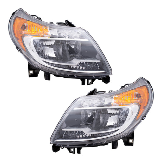 Brock Replacement Set Driver and Passenger Halogen Combination Headlights Compatible with 2014-2022 Promaster
