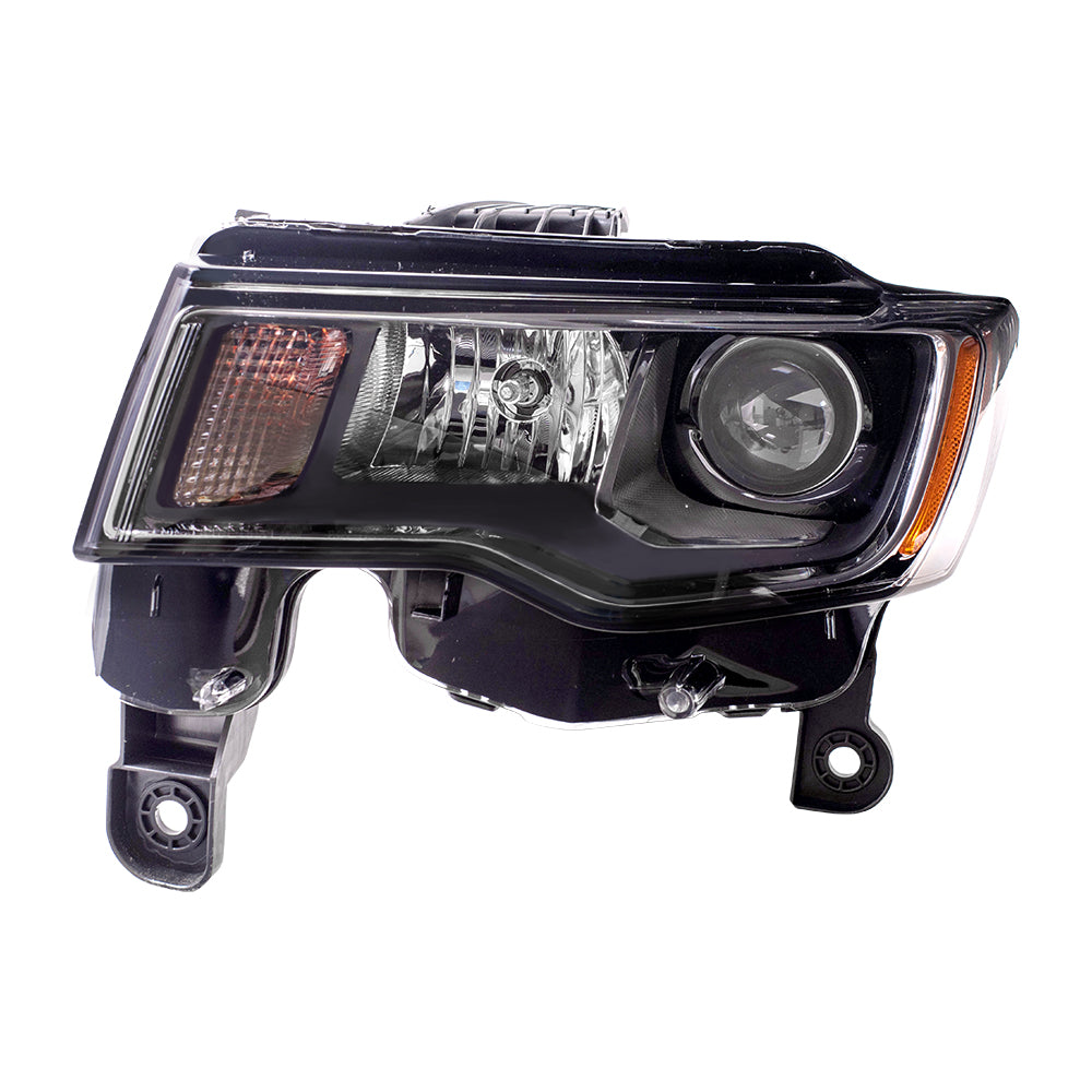 Brock Replacement Driver Side Halogen Combination Headlight Assembly with Chrome Bezel Compatible with 2017-2020 Grand Cherokee
