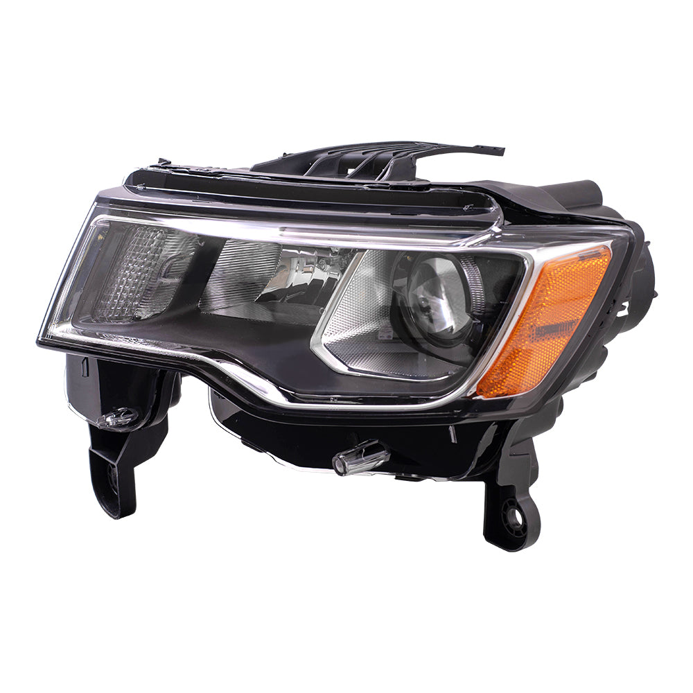 Brock Replacement Driver Side Halogen Combination Headlight Assembly with Chrome Bezel Compatible with 2017-2020 Grand Cherokee