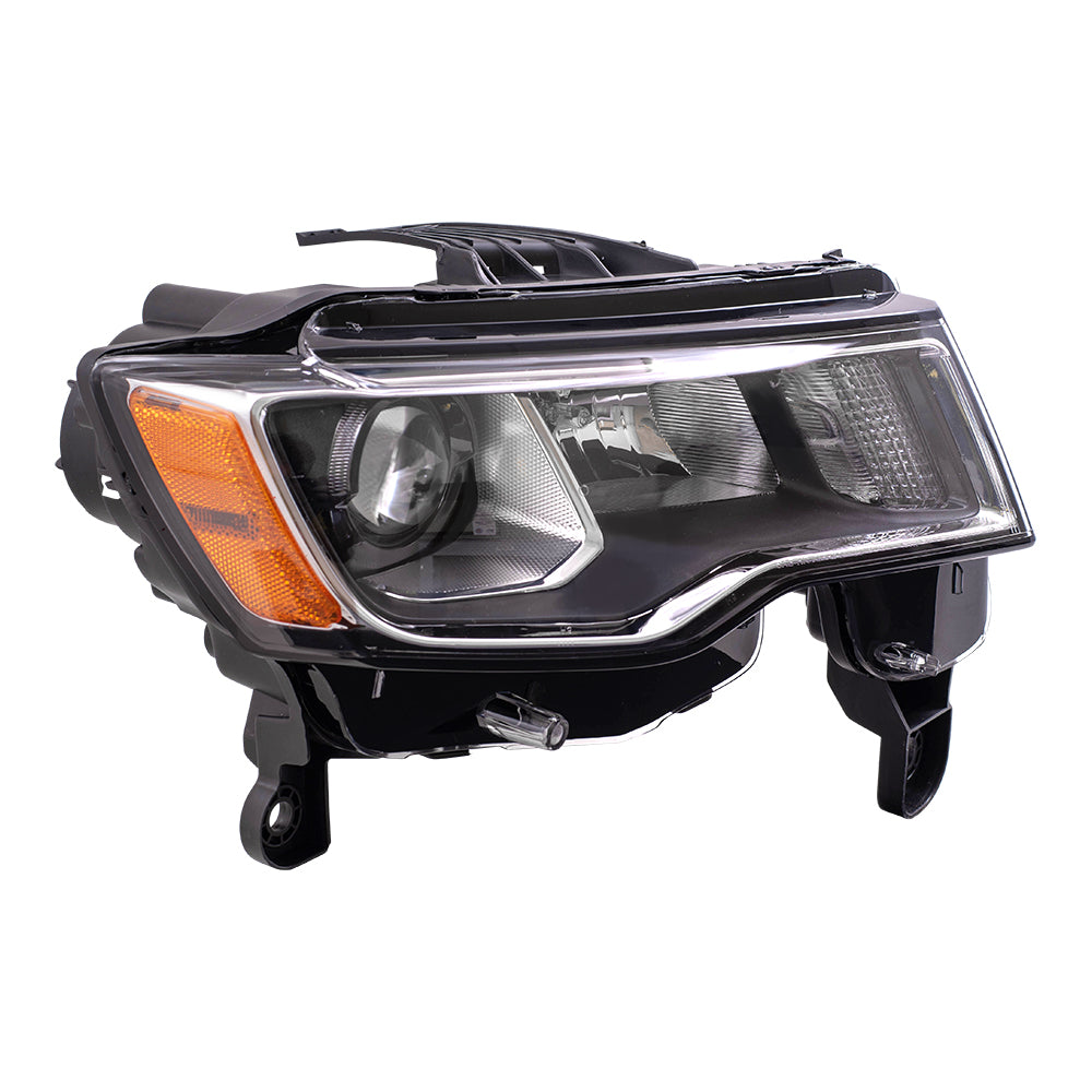 Brock Replacement Passenger Side Halogen Combination Headlight Assembly with Chrome Bezel Compatible with 2017-2020 Grand Cherokee