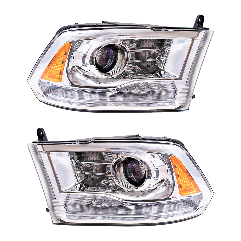 Brock Replacement Driver and Passenger Side Projector Type Performance Halogen Combination Headlight Units W/Chrome Bezel Compatible with 2009 1500, 2010-2018 1500/2500/3500 & 2019-2021 1500 Classic