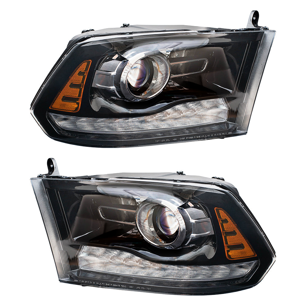 Brock Replacement Driver and Passenger Side Projector Type Performance Halogen Combination Headlight Units with Black Bezel Compatible with 2009 1500, 2010-2018 1500/2500/3500 & 2019-2021 1500 Classic