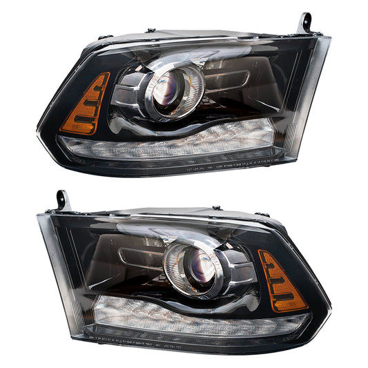 Brock Replacement Driver and Passenger Side Projector Type Performance Halogen Combination Headlight Units with Black Bezel Compatible with 2009 1500, 2010-2018 1500/2500/3500 & 2019-2021 1500 Classic