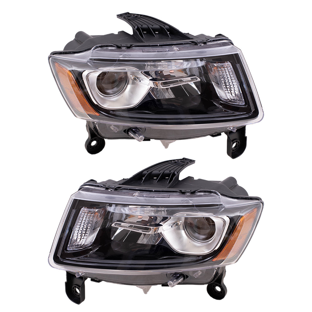 2014-2016 Jeep Grand Cherokee Halogen Combination Headlight Assembly With Black Bezel Set LH+RH