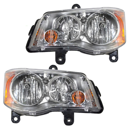 Brock Aftermarket Replacement Driver Left Passenger Right Halogen Combination Headlight Assembly Set With Chrome Bezel Compatible With 2008-2016 Chrysler Town & Country