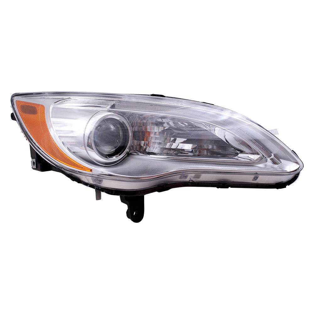 Brock Replacement Passenger Halogen Headlight with Chrome Bezel Compatible with 2011-2014 200 5182590AC
